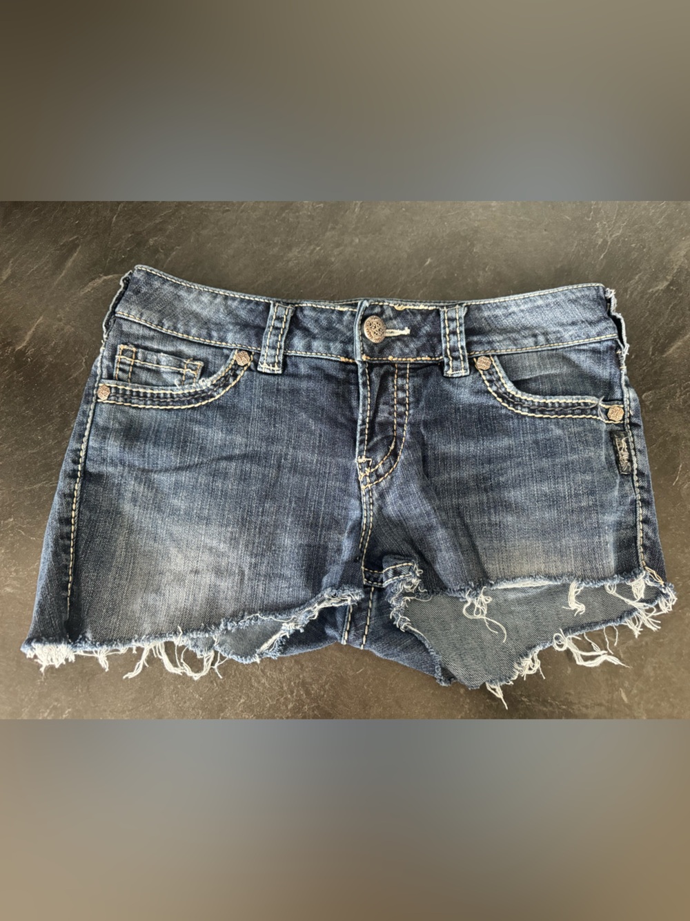 Silver Jeans Distressed Dark Blue Denim Cutoff Shorts